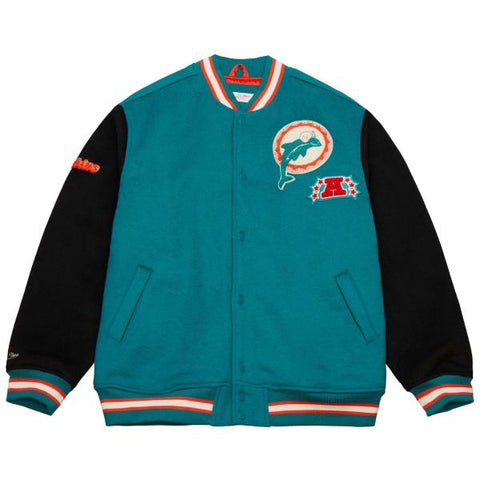 M&N NFL TEAM LEGACY VARSITY JACKET MIAMI DOLPHINS